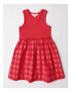 Rib Tank with Gingham Skirt Dress in Red