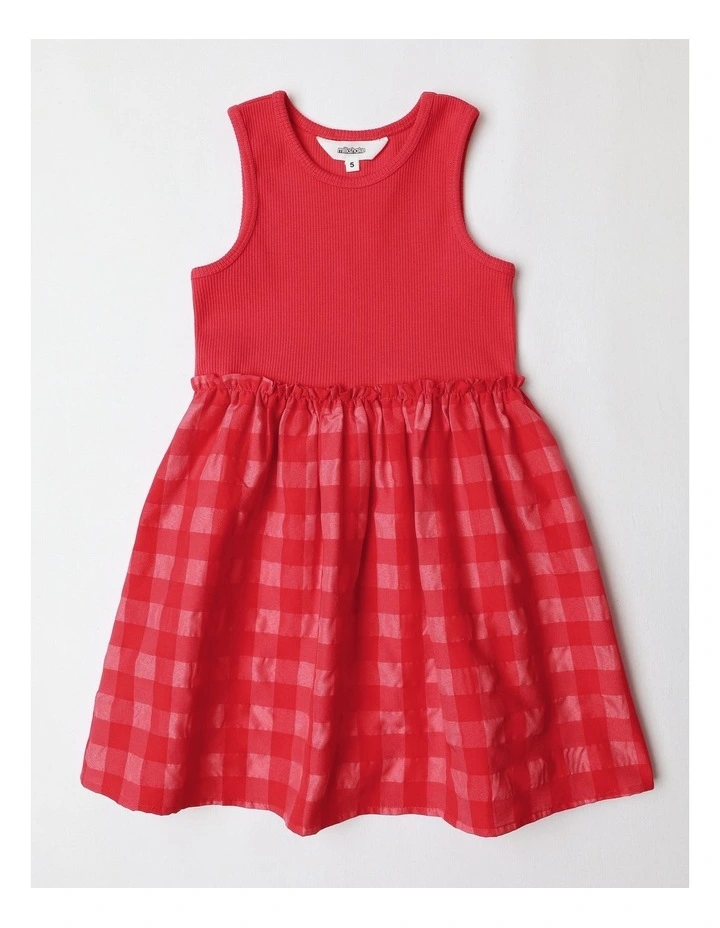 Rib Tank with Gingham Skirt Dress in Red image 1