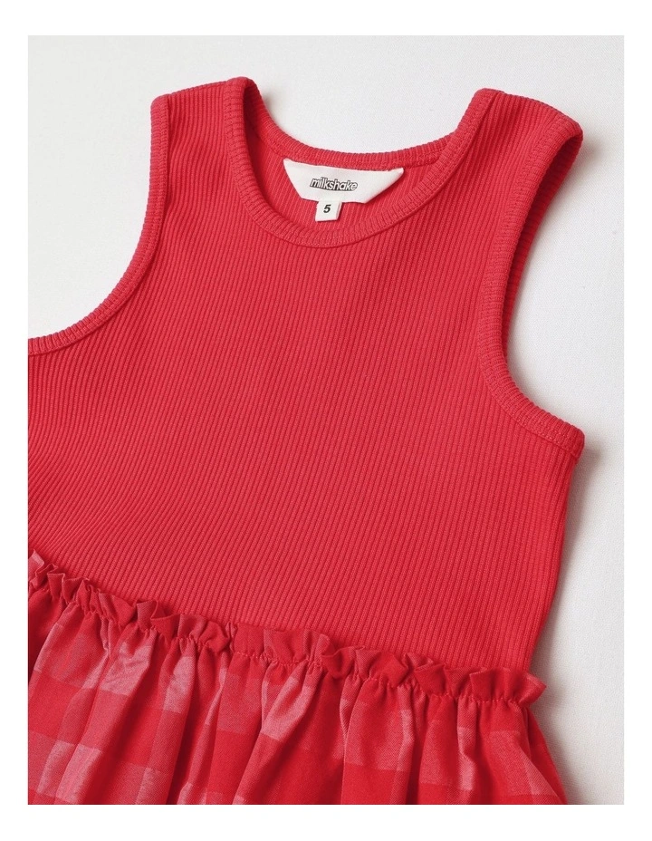 Rib Tank with Gingham Skirt Dress in Red image 2