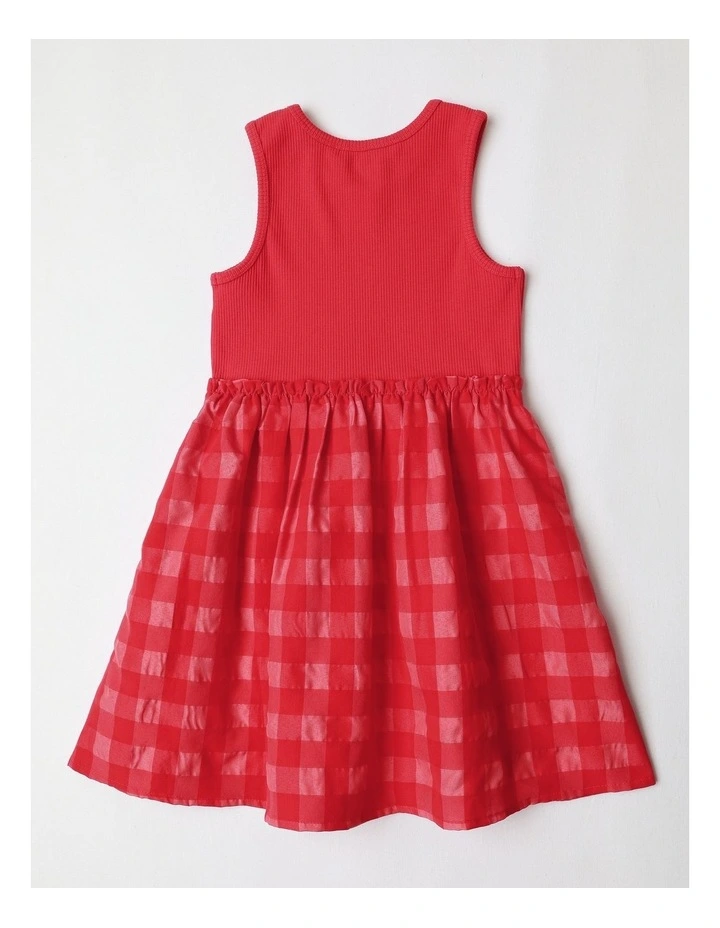 Rib Tank with Gingham Skirt Dress in Red image 3
