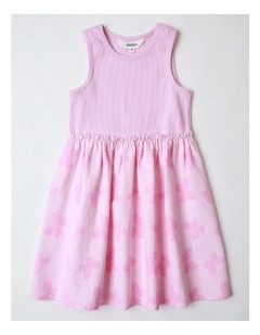 Rib Tank with Crepe Skirt Dress in Pink