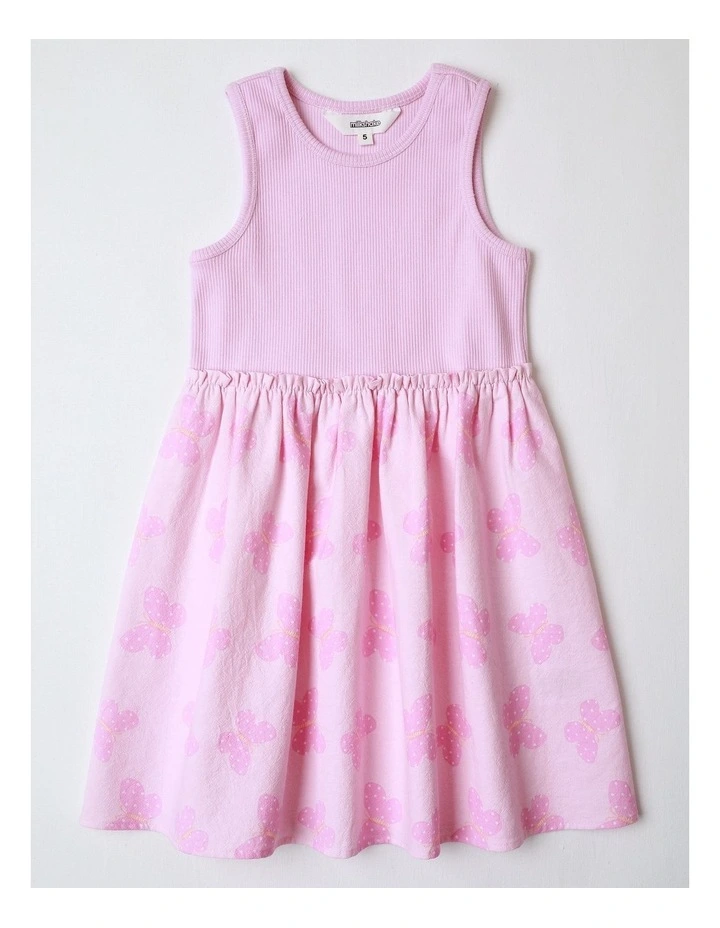 Rib Tank with Crepe Skirt Dress in Pink image 1