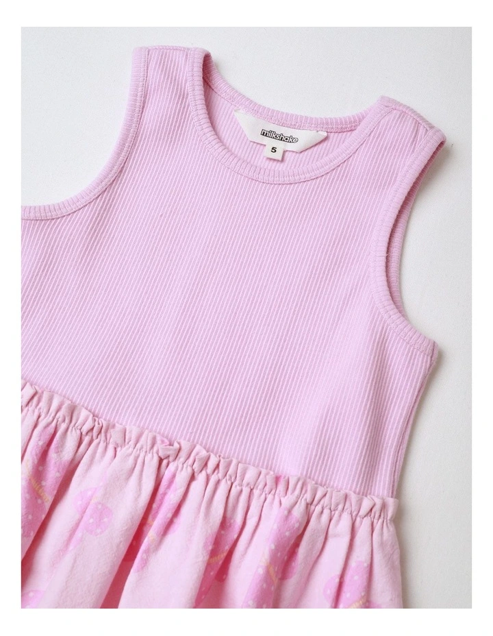 Rib Tank with Crepe Skirt Dress in Pink image 2