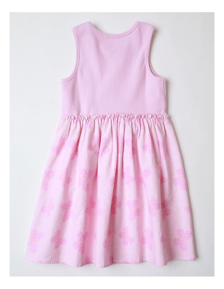 Rib Tank with Crepe Skirt Dress in Pink image 3