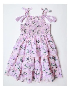 Tiered Shirred Dress in Pink