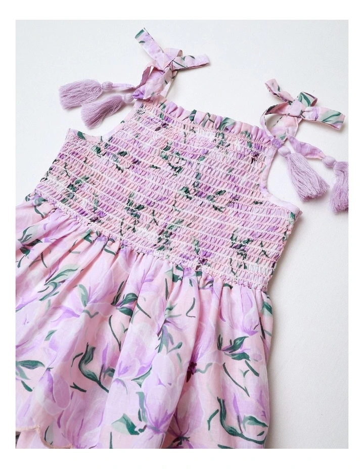 Tiered Shirred Dress in Pink image 2