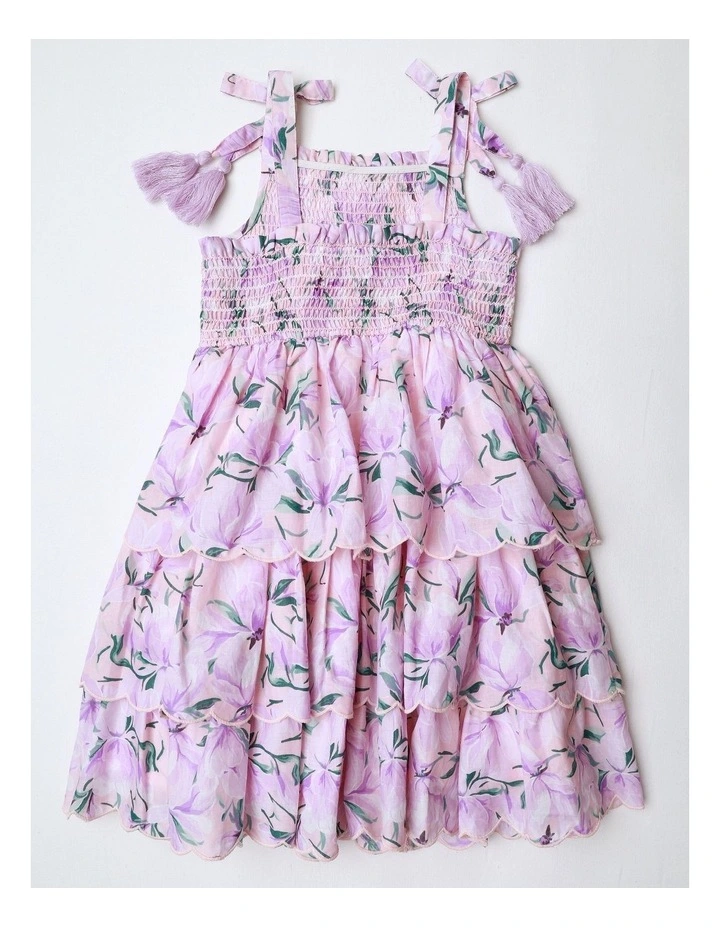 Tiered Shirred Dress in Pink image 3