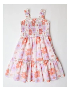 Smocked Tiered Dress in Multicolour