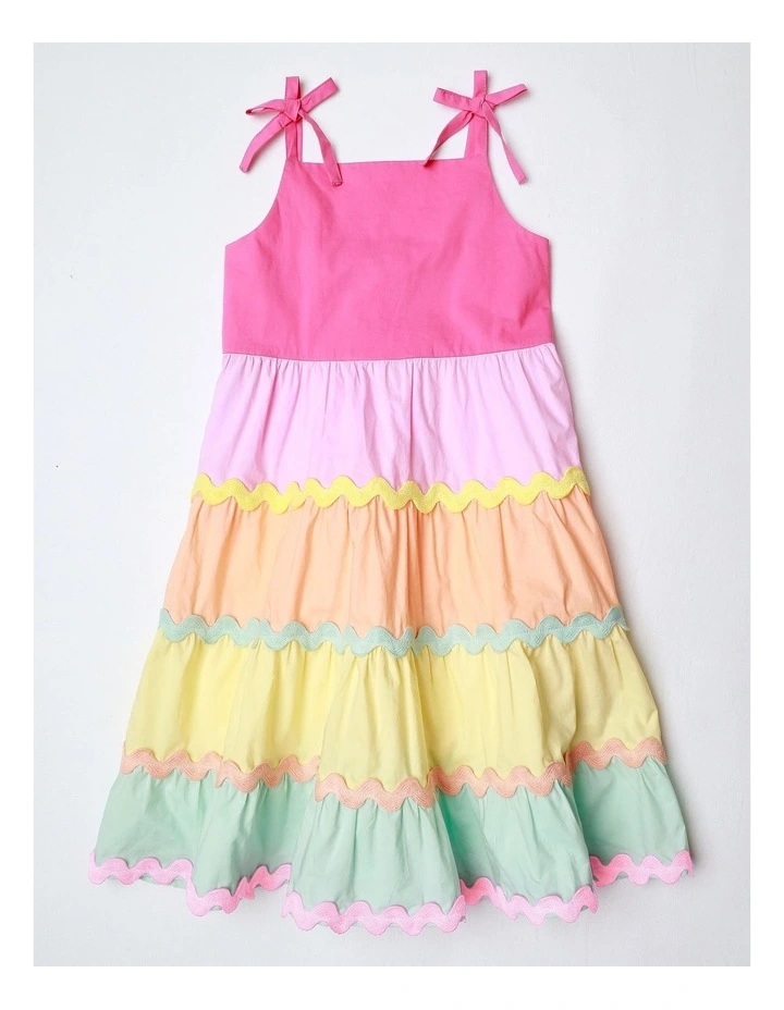 Rainbow Tiered Dress in Multi image 1