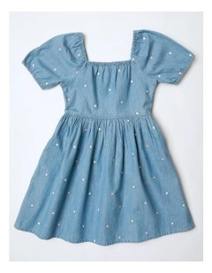 Puff Sleeve Chambray Dress in Denim