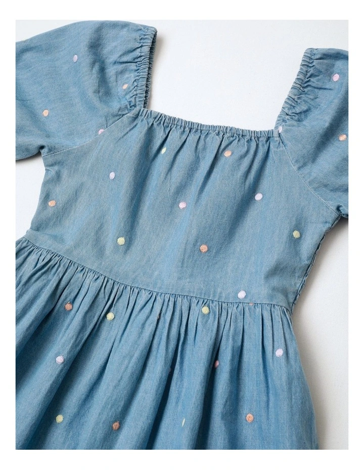 Puff Sleeve Chambray Dress in Denim image 2