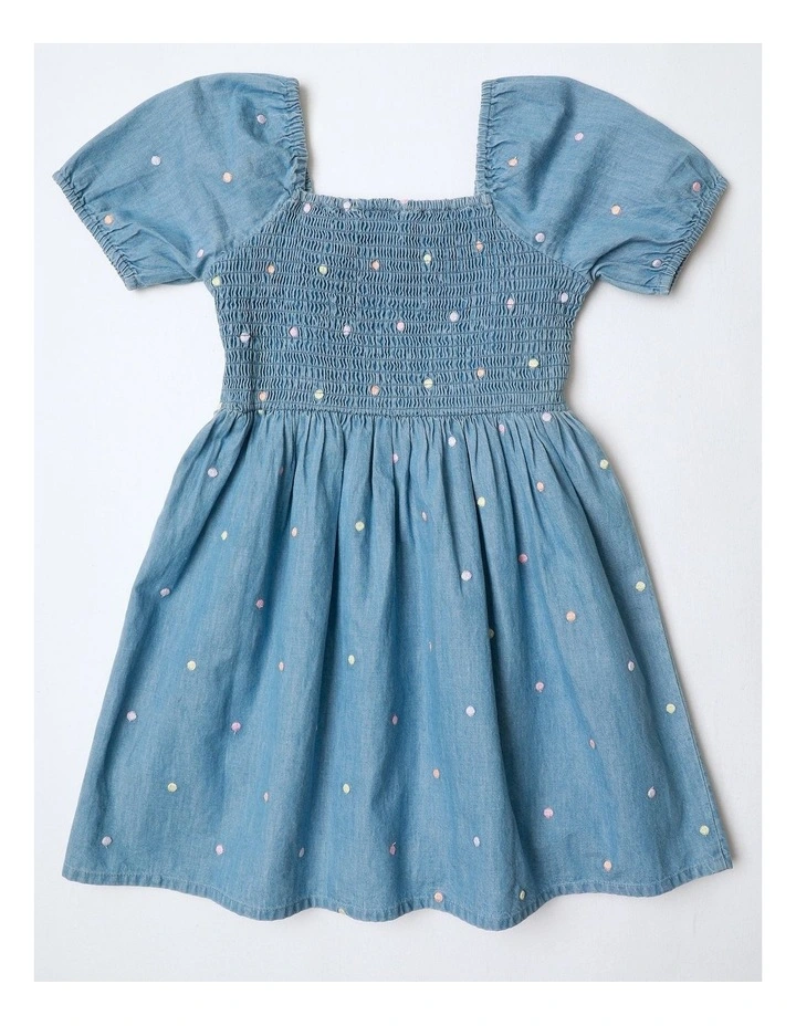 Puff Sleeve Chambray Dress in Denim image 3