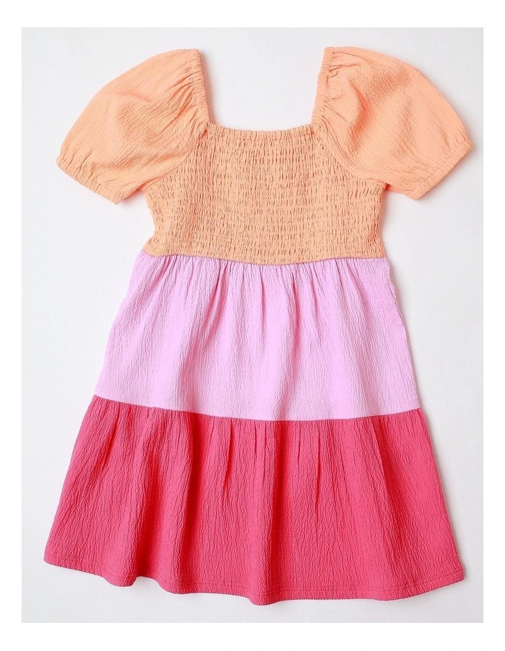 Broiderie Tiered Dress in Pink Multicolour image 1