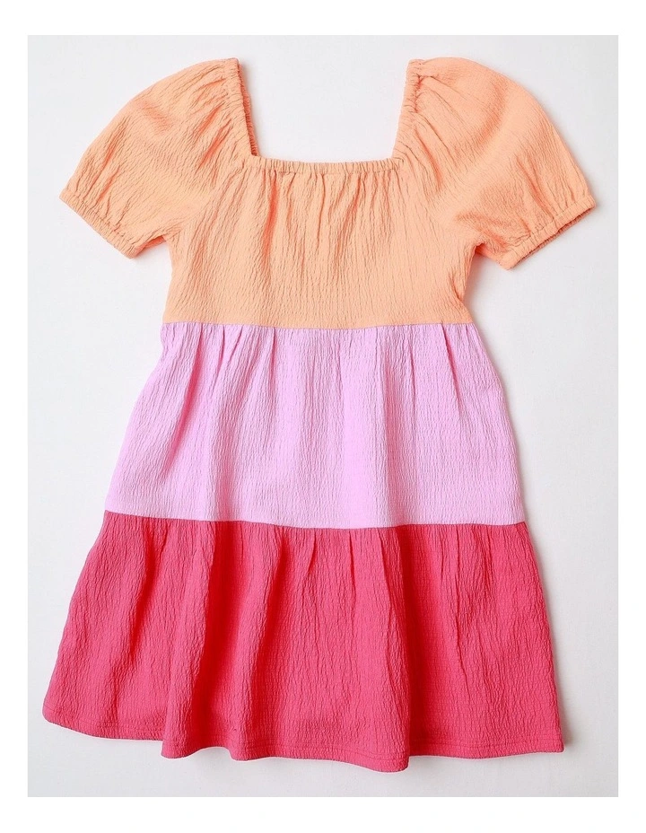 Broiderie Tiered Dress in Pink Multicolour image 3