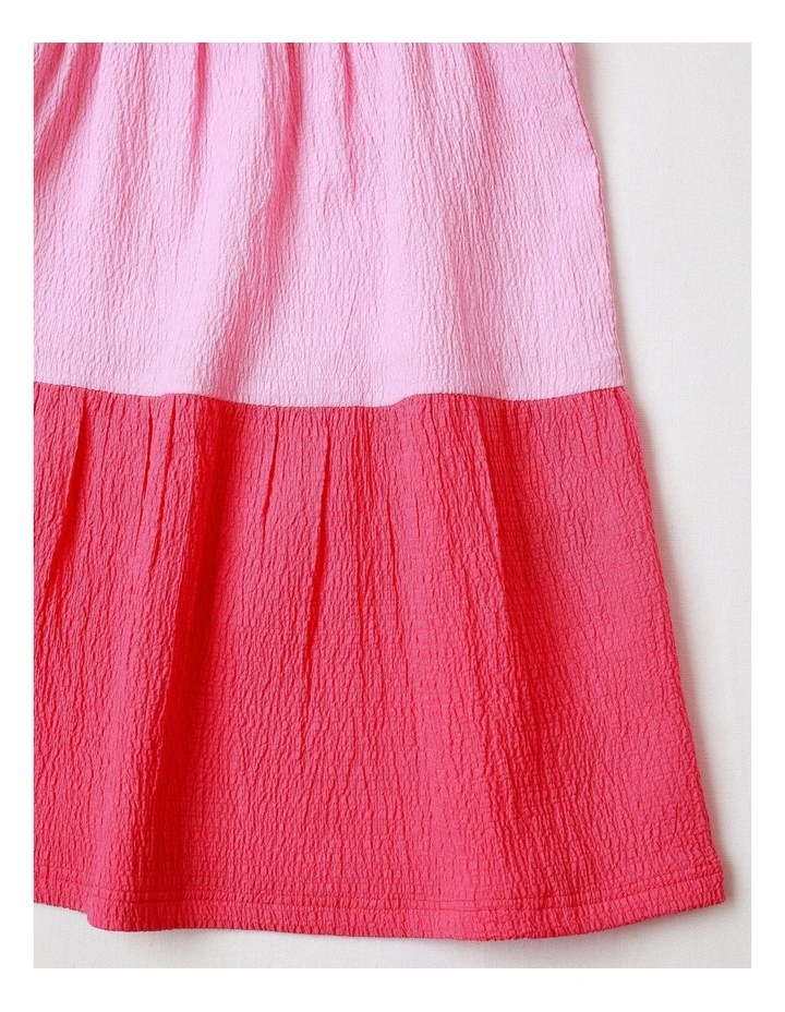 Broiderie Tiered Dress in Pink Multicolour image 4