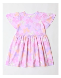 Fluted Sleeve Kinder Dress in Pink