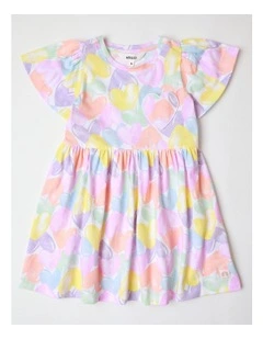 Fluted Sleeve Kinder Dress in Rainbow
