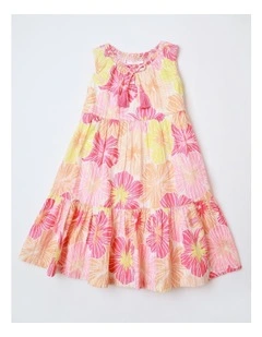 Tiered Dress with Tassel Tie in Pink