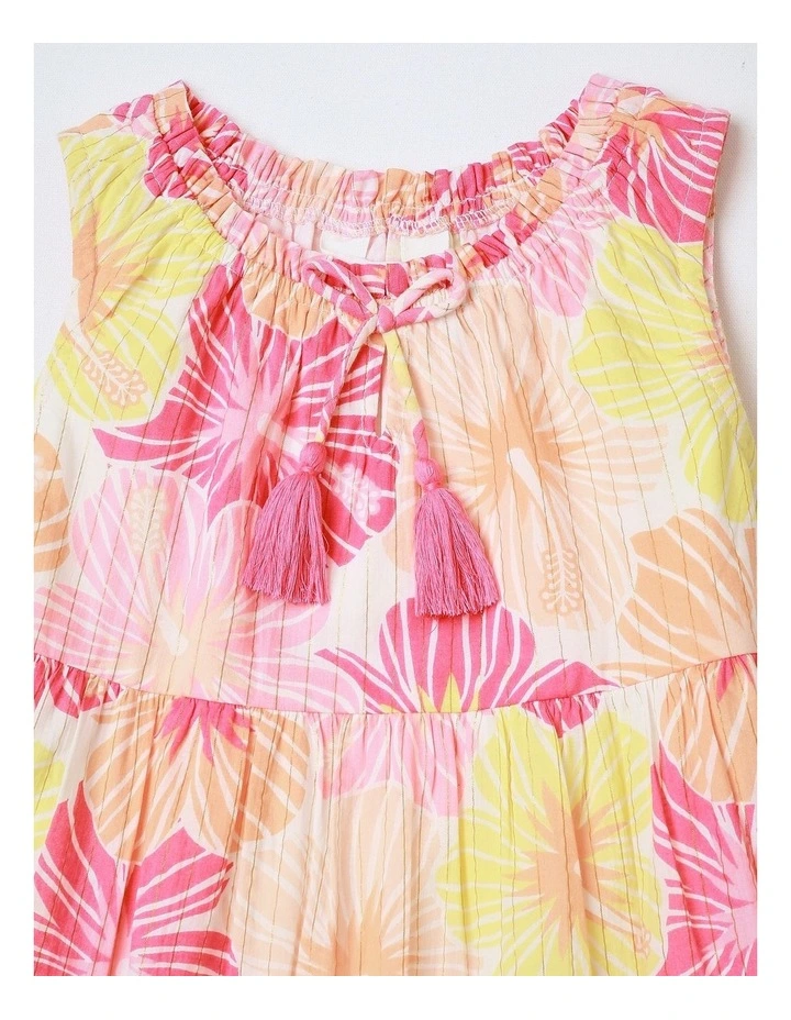 Tiered Dress with Tassel Tie in Pink image 2