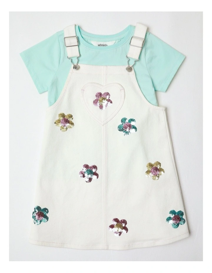 Denim Pinafore And Tee Set in White image 1