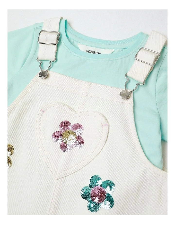 Denim Pinafore And Tee Set in White image 2