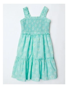 Smocked Tiered Dress in Blue