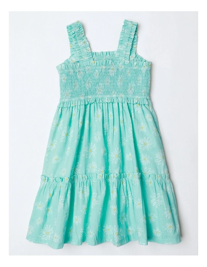 Smocked Tiered Dress in Blue image 3
