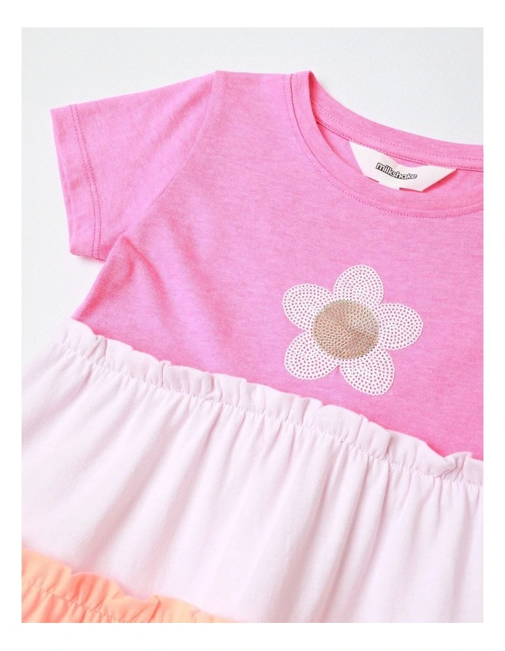 Tiered Dress with Daisy Sequin in Rainbow image 2