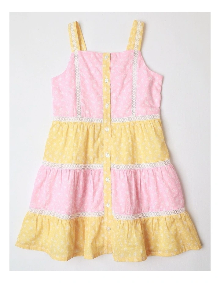 Button Front Tiered Dress in Pink and Yellow image 1