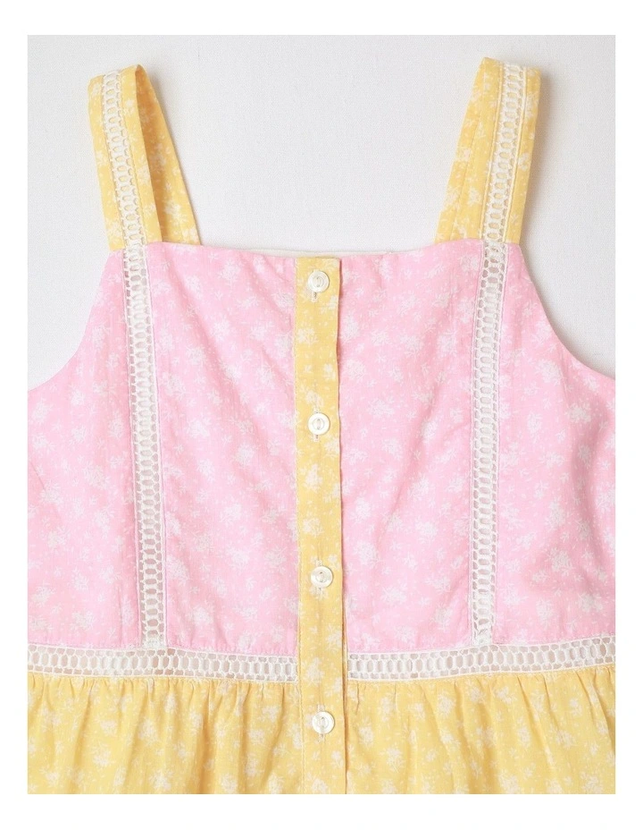 Button Front Tiered Dress in Pink and Yellow image 2
