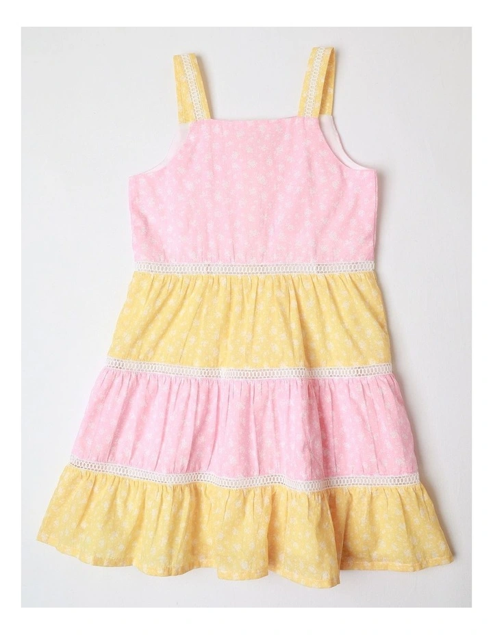Button Front Tiered Dress in Pink and Yellow image 3
