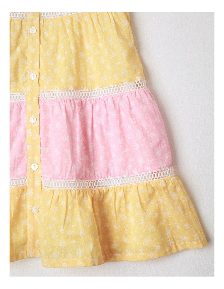 Button Front Tiered Dress in Pink and Yellow image 4