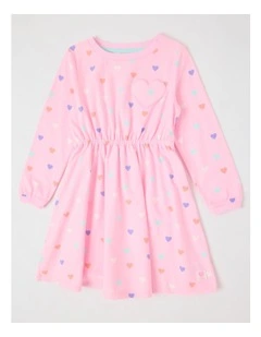 Long Sleeve Fit and Flare Dress in Pink Hearts
