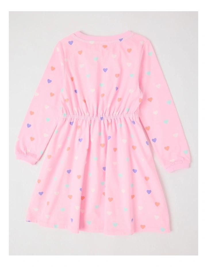 Long Sleeve Fit and Flare Dress in Pink Hearts image 3