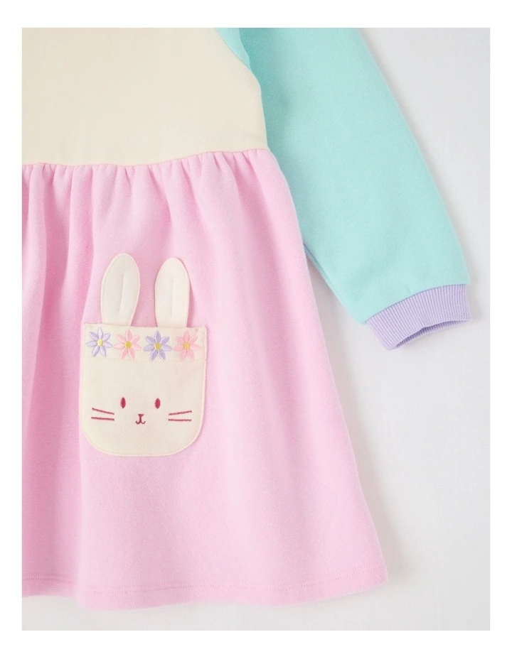 Long Sleeve Raglan Dress with Bunny Pockets in Pink image 2