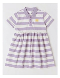 Polo Dress in Purple & Cream Stripe