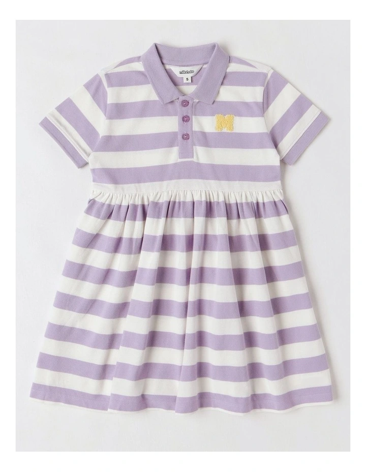 Polo Dress in Purple & Cream Stripe image 1
