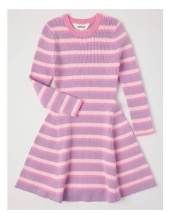 Long Sleeve Rib Knit Dress in Purple & Pink Stripe