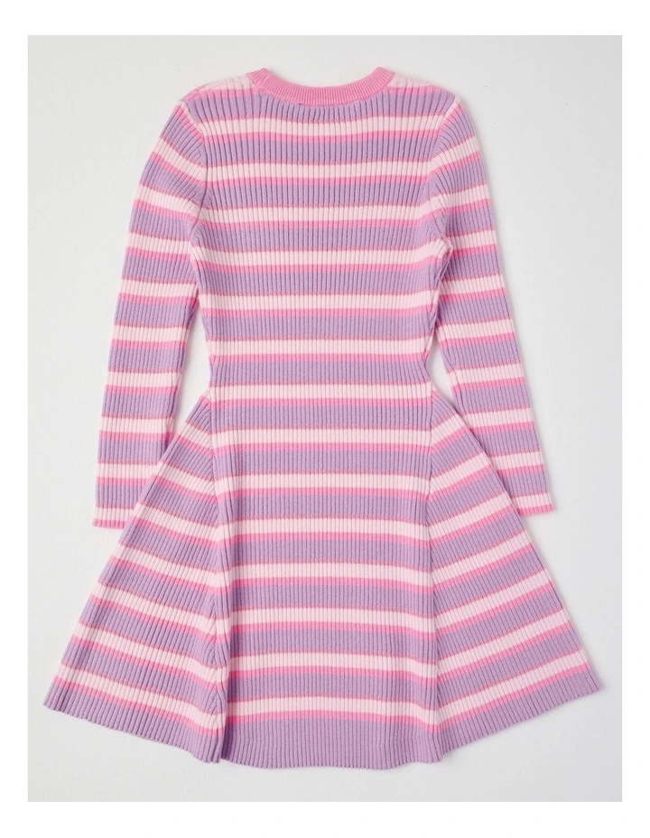 Long Sleeve Rib Knit Dress in Purple & Pink Stripe image 3