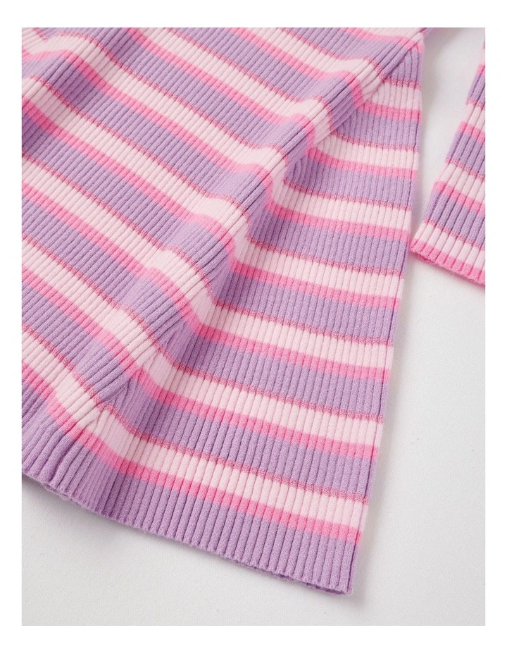 Long Sleeve Rib Knit Dress in Purple & Pink Stripe image 4