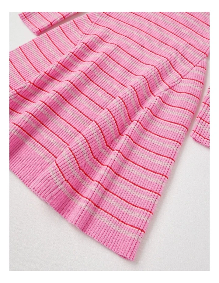 Long Sleeve Rib Knit Dress in Pink Stripe image 4