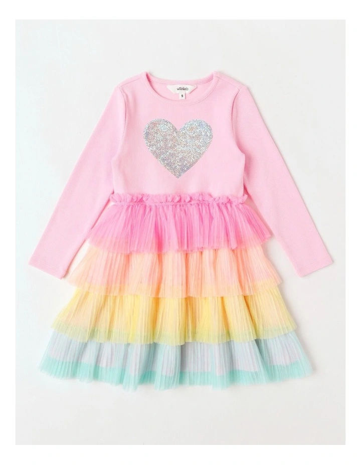 Long Sleeve Rib Top and Tulle Skirt with Sequin in Pink Heart image 1