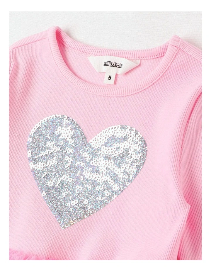 Long Sleeve Rib Top and Tulle Skirt with Sequin in Pink Heart image 2