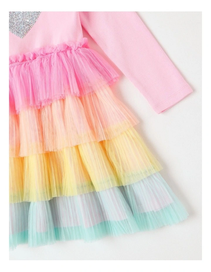 Long Sleeve Rib Top and Tulle Skirt with Sequin in Pink Heart image 4