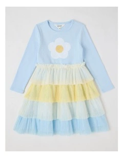 Long Sleeve Rib Top and Tulle Skirt with Sequin in Daisy Blue