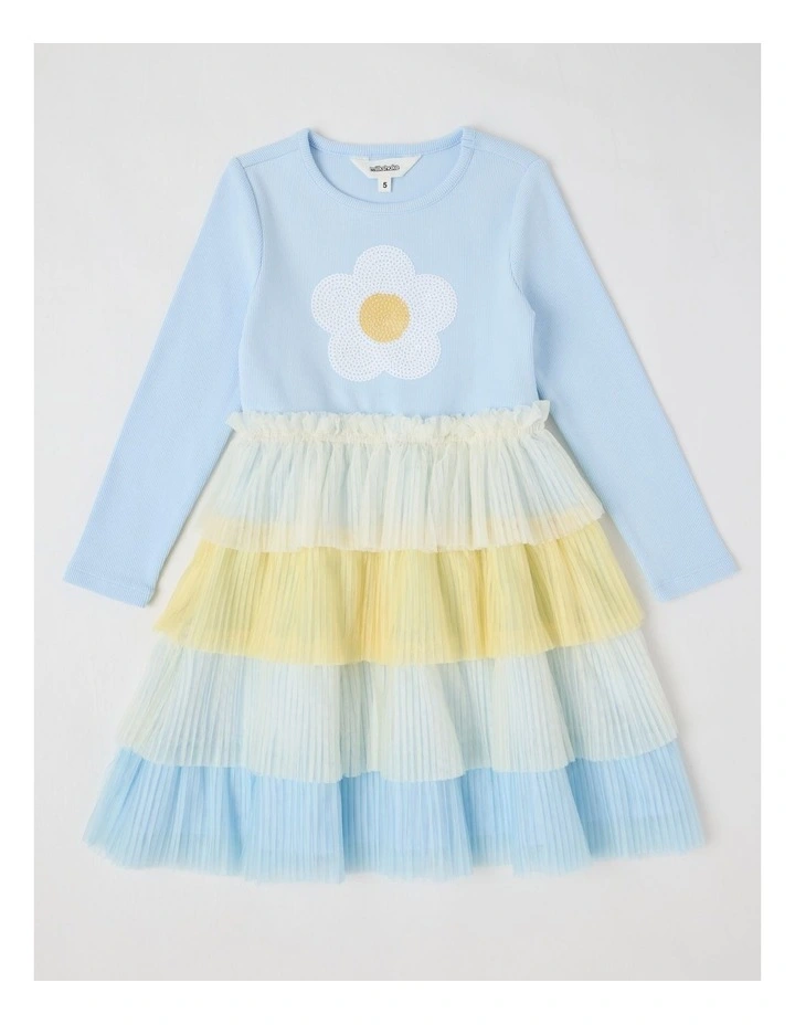 Long Sleeve Rib Top and Tulle Skirt with Sequin in Daisy Blue image 1