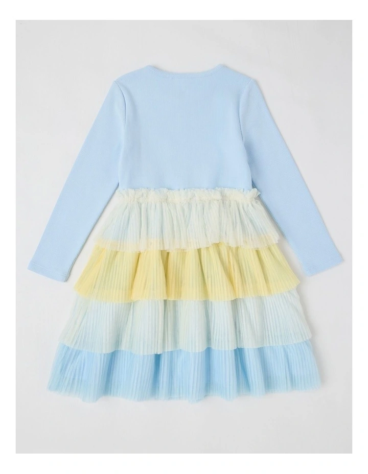 Long Sleeve Rib Top and Tulle Skirt with Sequin in Daisy Blue image 3