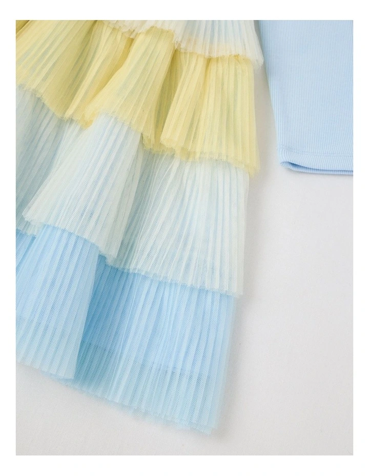 Long Sleeve Rib Top and Tulle Skirt with Sequin in Daisy Blue image 4