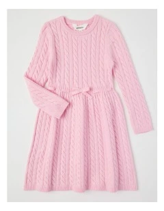 Long Sleeve Cable Knit Dress in Pink