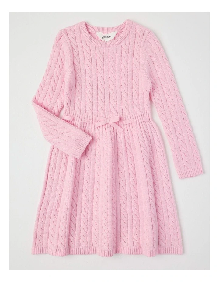 Long Sleeve Cable Knit Dress in Pink image 1